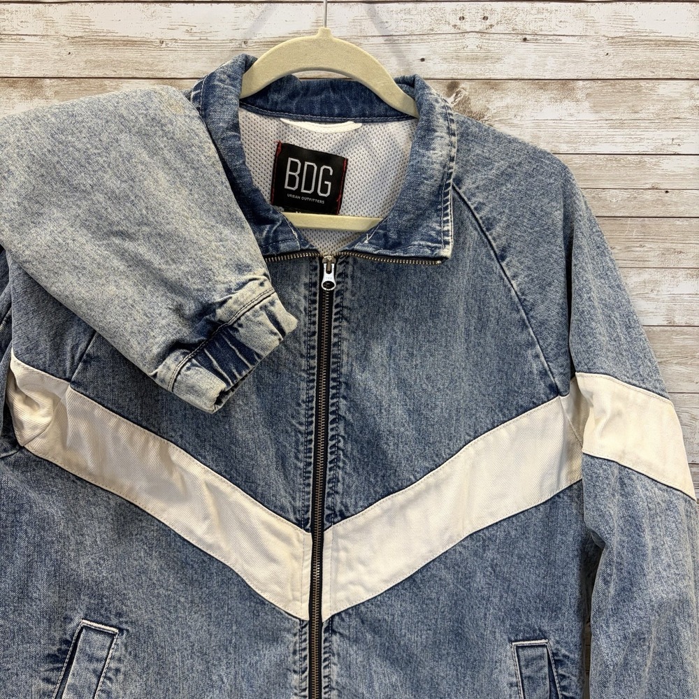 BDG Urban Outfitters Mens M Jacket Blue Acid Denim Bomber Retro 80's Mesh Lined